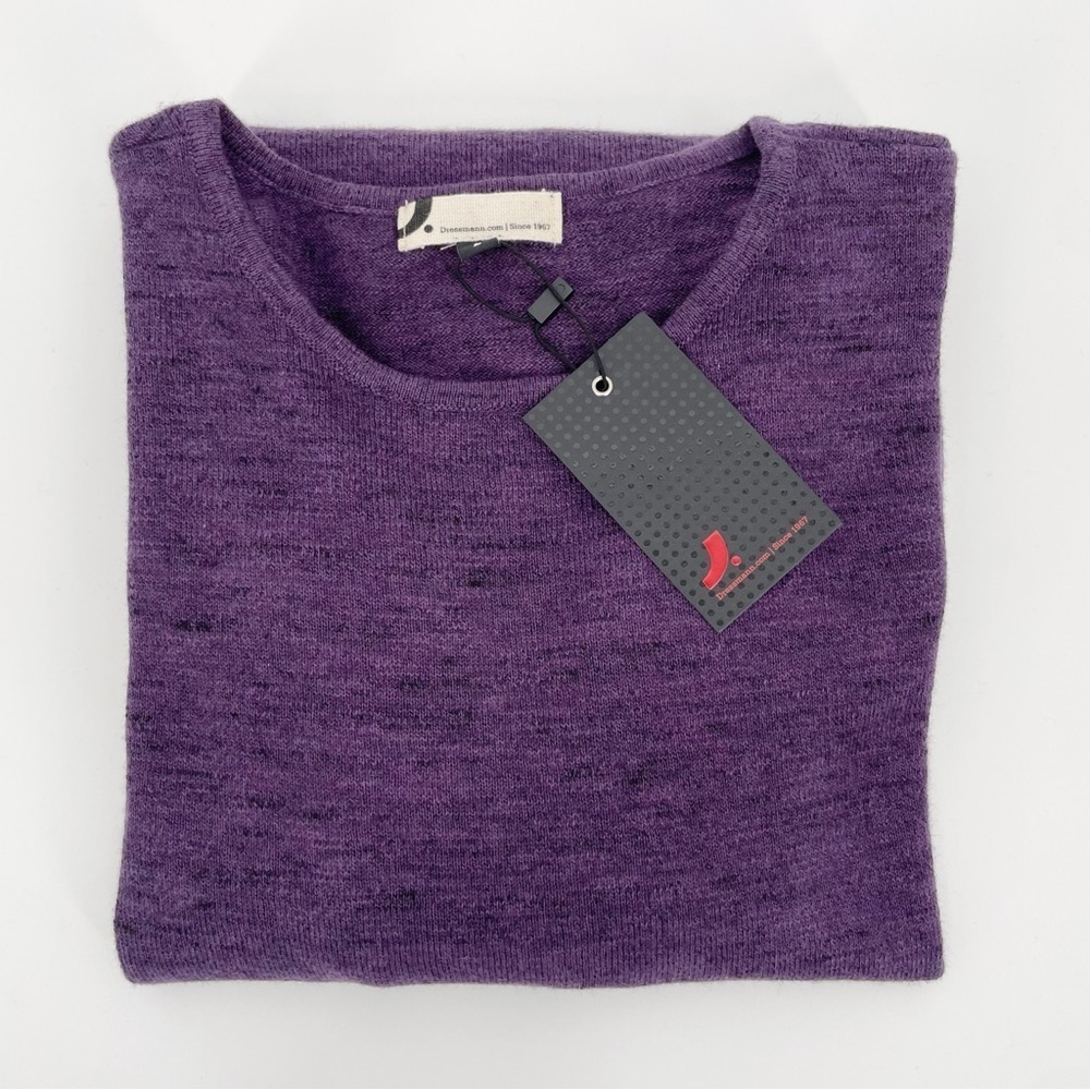 Dressmann Cotton Round Neck Sweater Heather Purple Wool Soft Knit